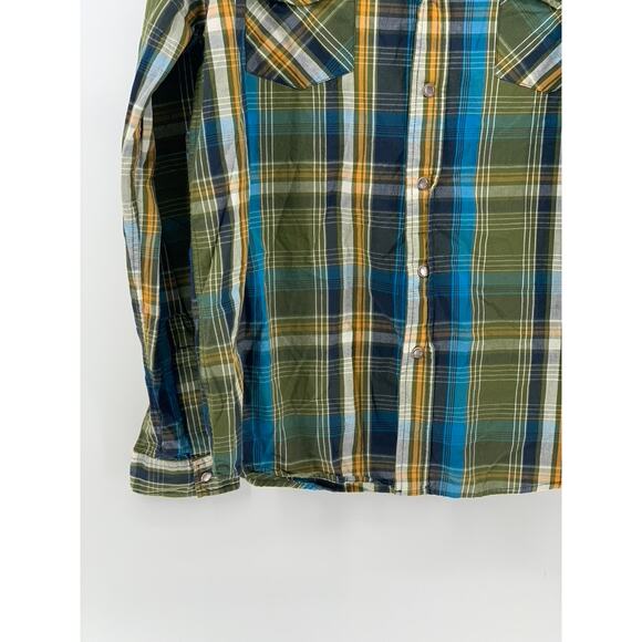 XXX RUDE Men's Green-Blue Plaid Button-Up Long Sleeve Regular-Fit Shirt SZ M - Picture 6 of 10